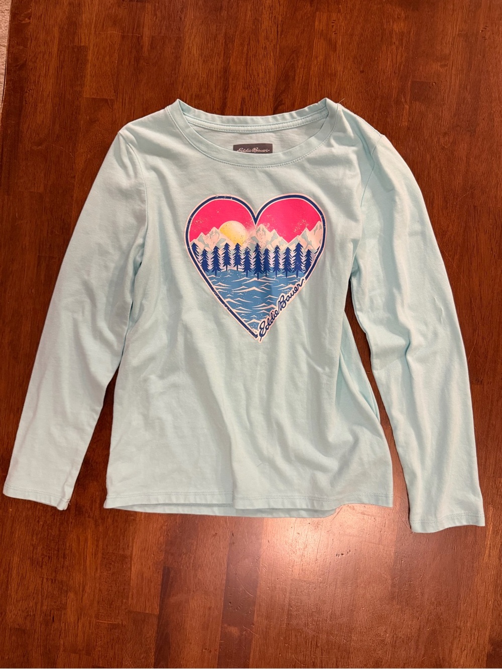 Girls Eddie Bauer Long Sleeve Graphic Tee Mountain Heart Size L 14